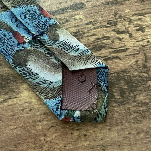 J Jerry Garcia Silk Tie Blue Gray Red Fine Etching Collection 15 Vintage Necktie - Picture 7 of 7